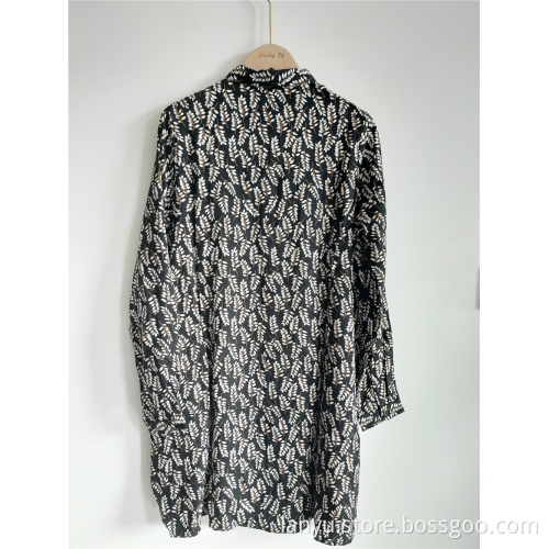 Ladies Printed Long-Sleeved Shirts With Standing Collar